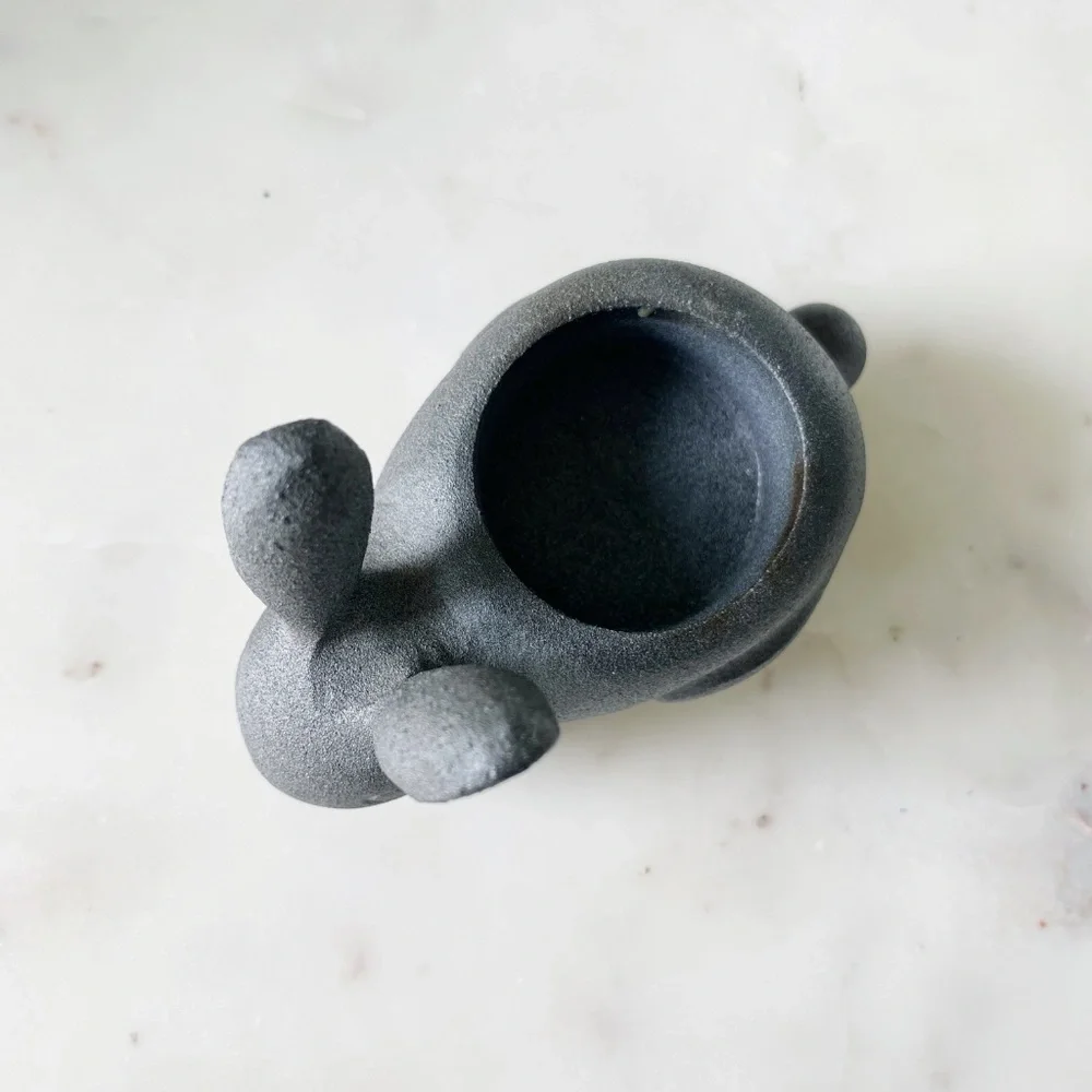 Crate & Barrel Gray Stone Bunny Rabbit Tea Light Candle Holder
